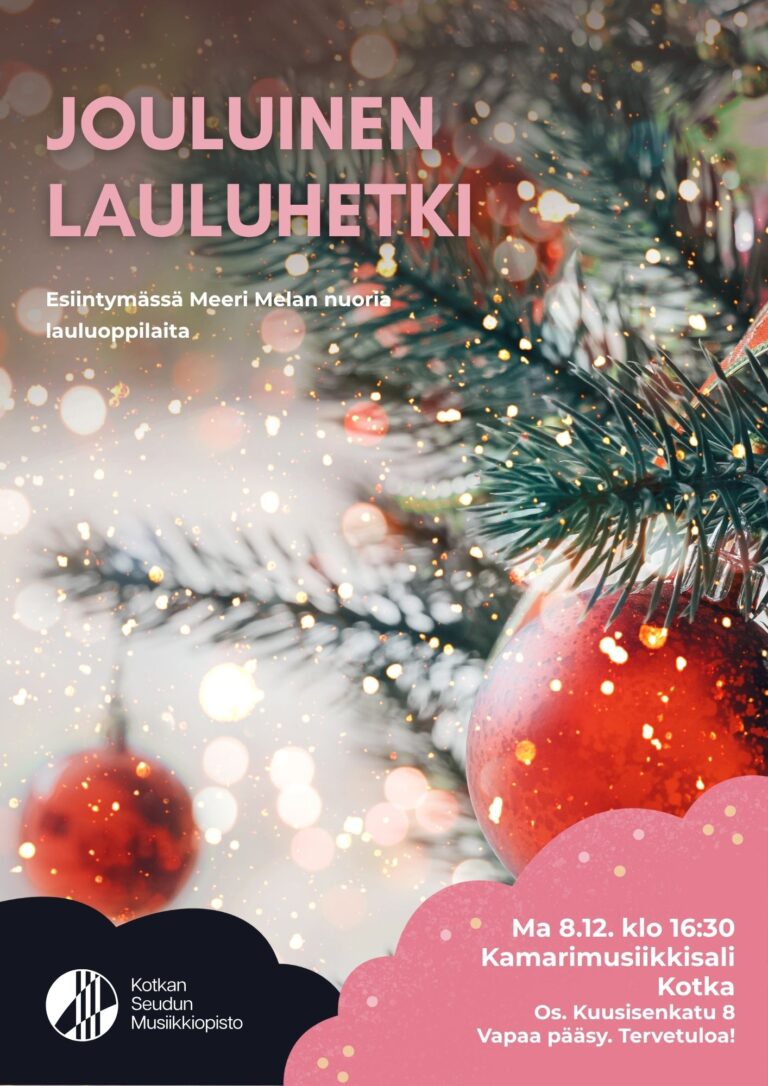 lauluhetki konserttijuliste, punaiset joulupallot kuusessa