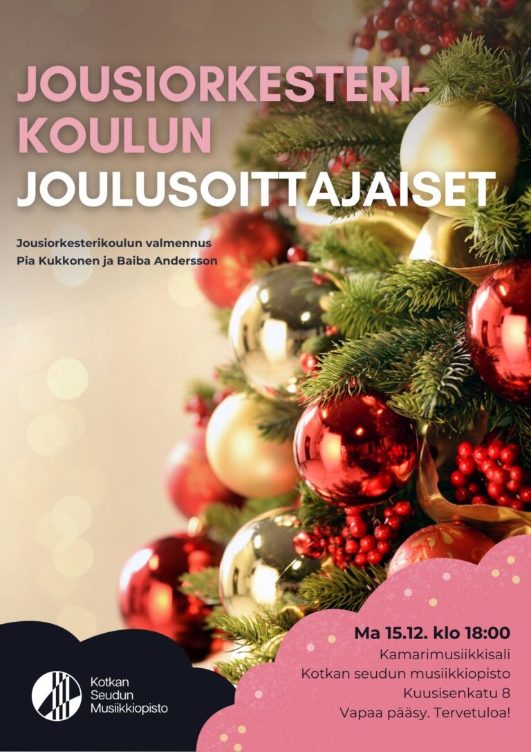 Lähikuva joulukuusesta jossa punaisia ja kultaisia palloja