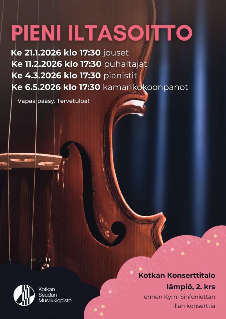 Jousisoitin sinisen verhon edessä