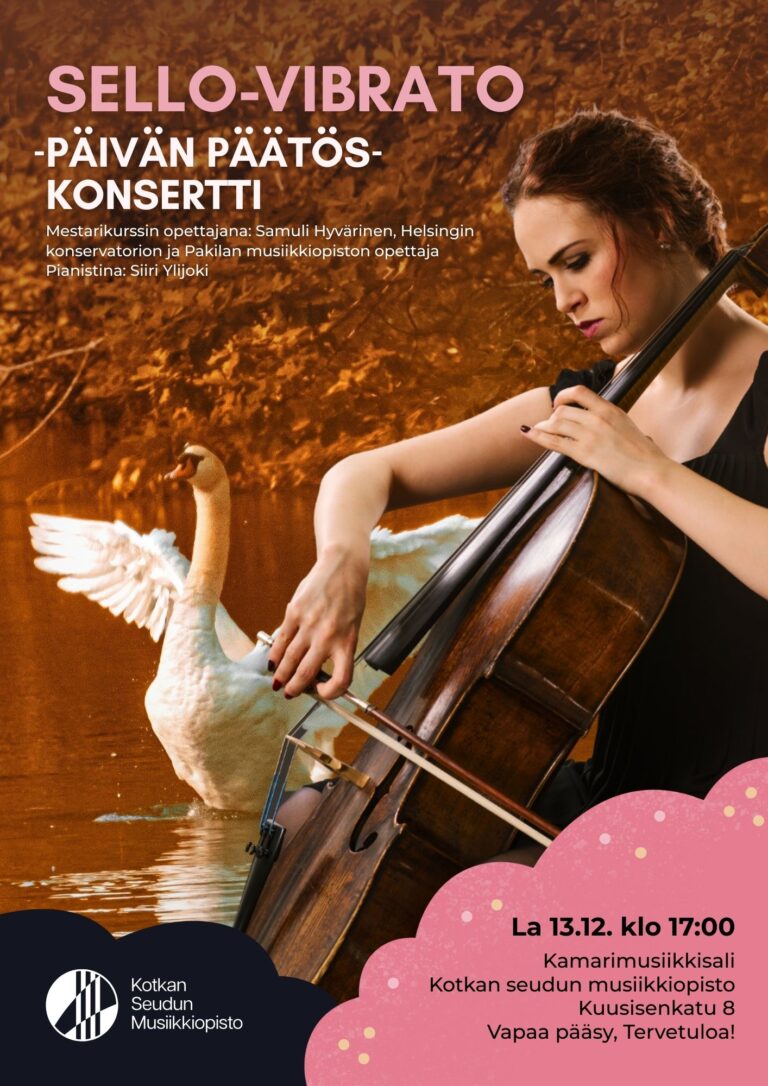 sellisti soittaa, taustalla vesi, joutsen ja syksyn lehtiä