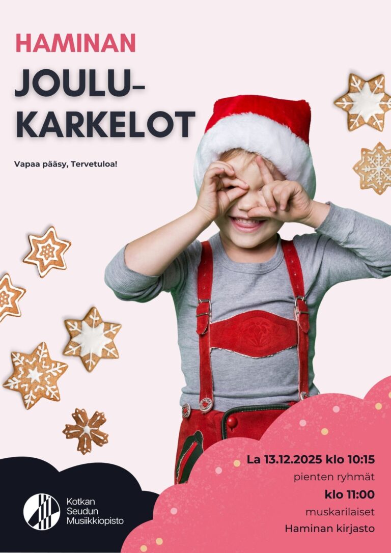 lapsi tonttuasussa kurkistelee käsien takaa, taustalla pipareita