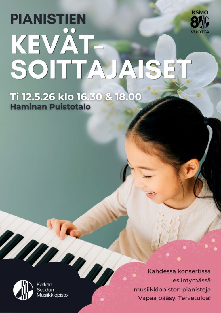 tyttö soittaa pianoa taustalla valkeita kukkia